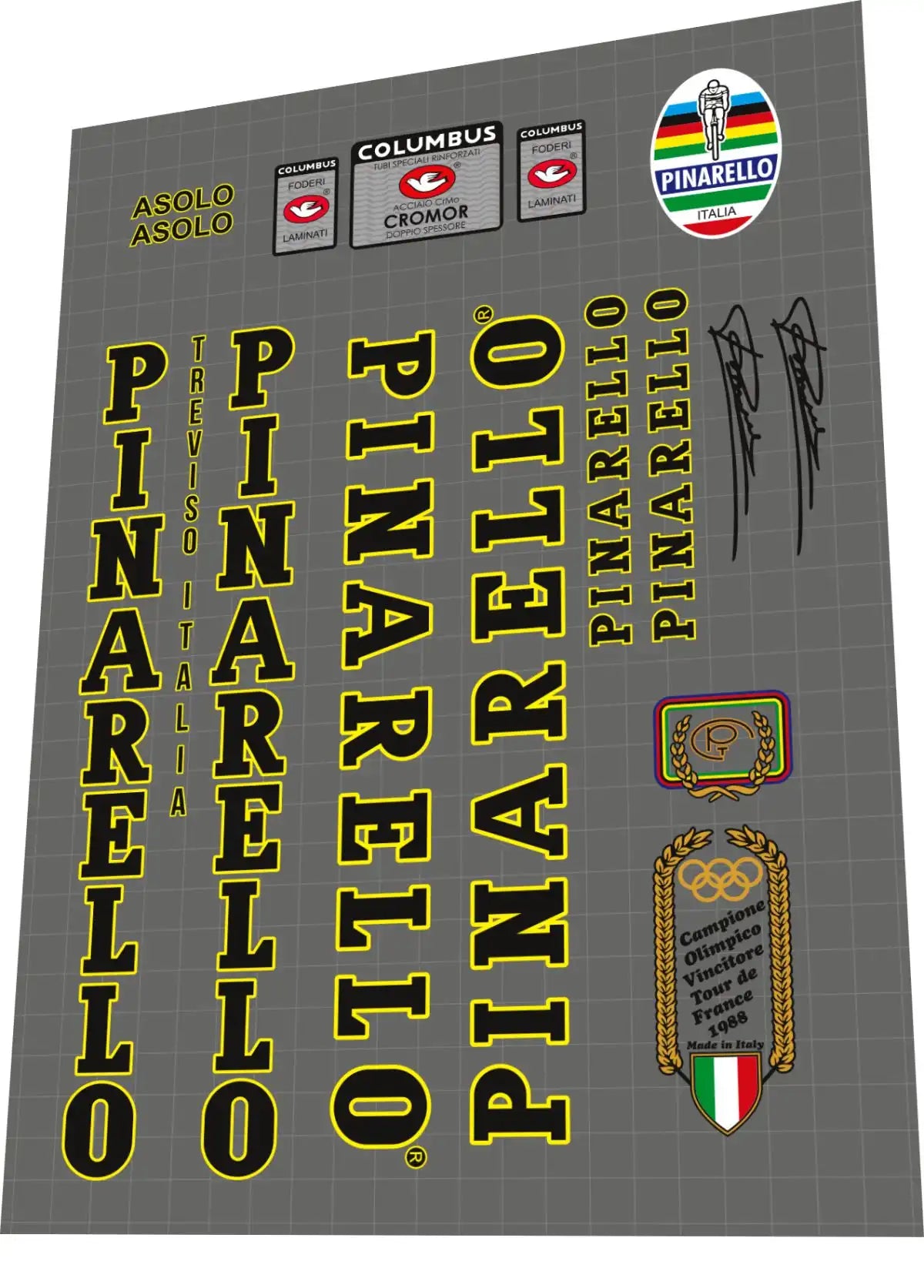 1988 Pinarello Asolo Black-Yellow Frame Decal Set