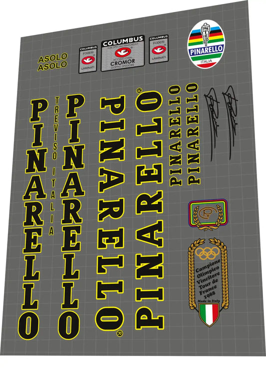1988 Pinarello Asolo Black-Yellow Frame Decal Set
