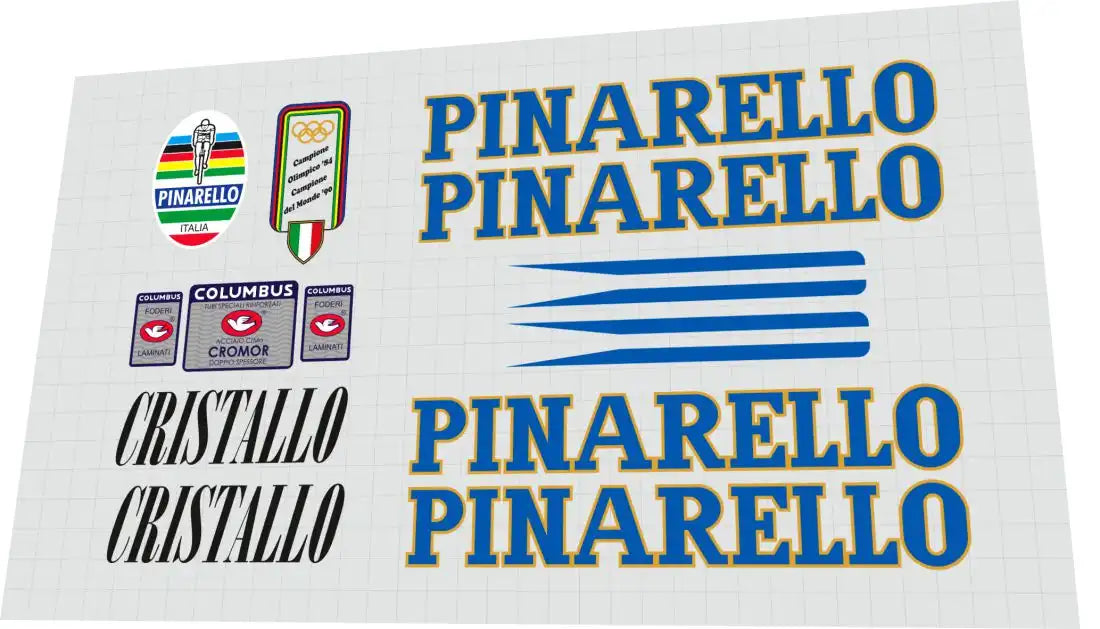 1990 Pinarello Cristallo Blue-Gold Frame Decal Set