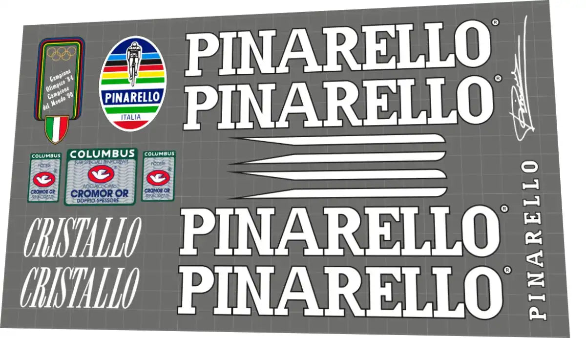 1990 Pinarello Cristallo White-Black Frame Decal Set