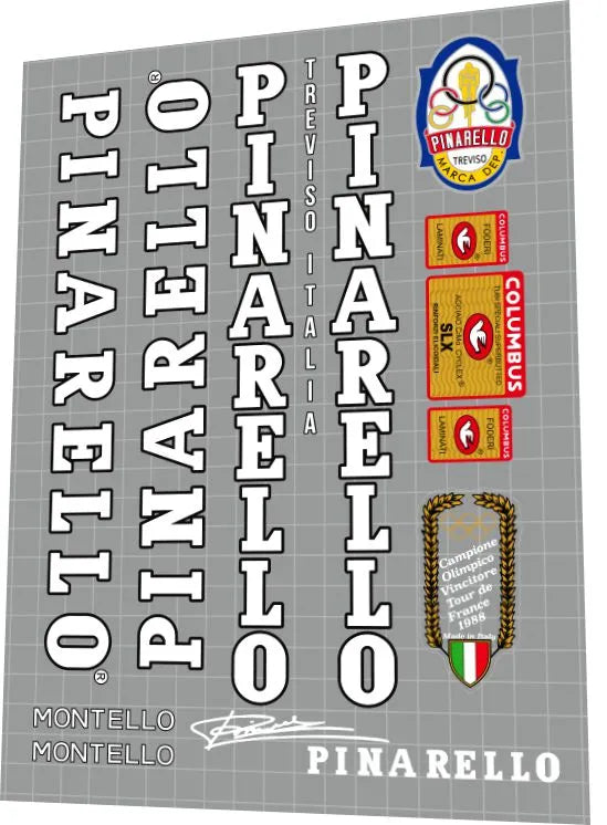 1991 Pinarello Montello White-Black Frame Decal Set with Columbus SLX