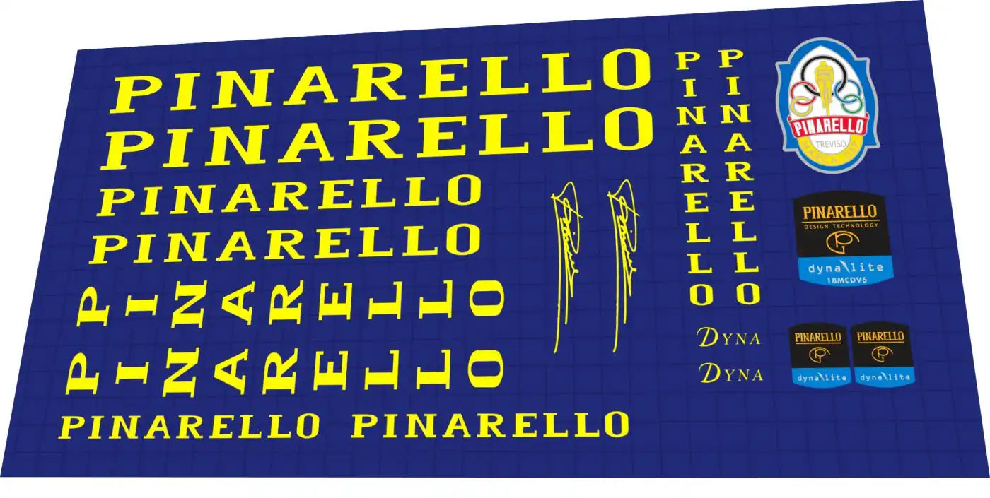 1996 Pinarello Dyna Lite Yellow Frame Decal Set
