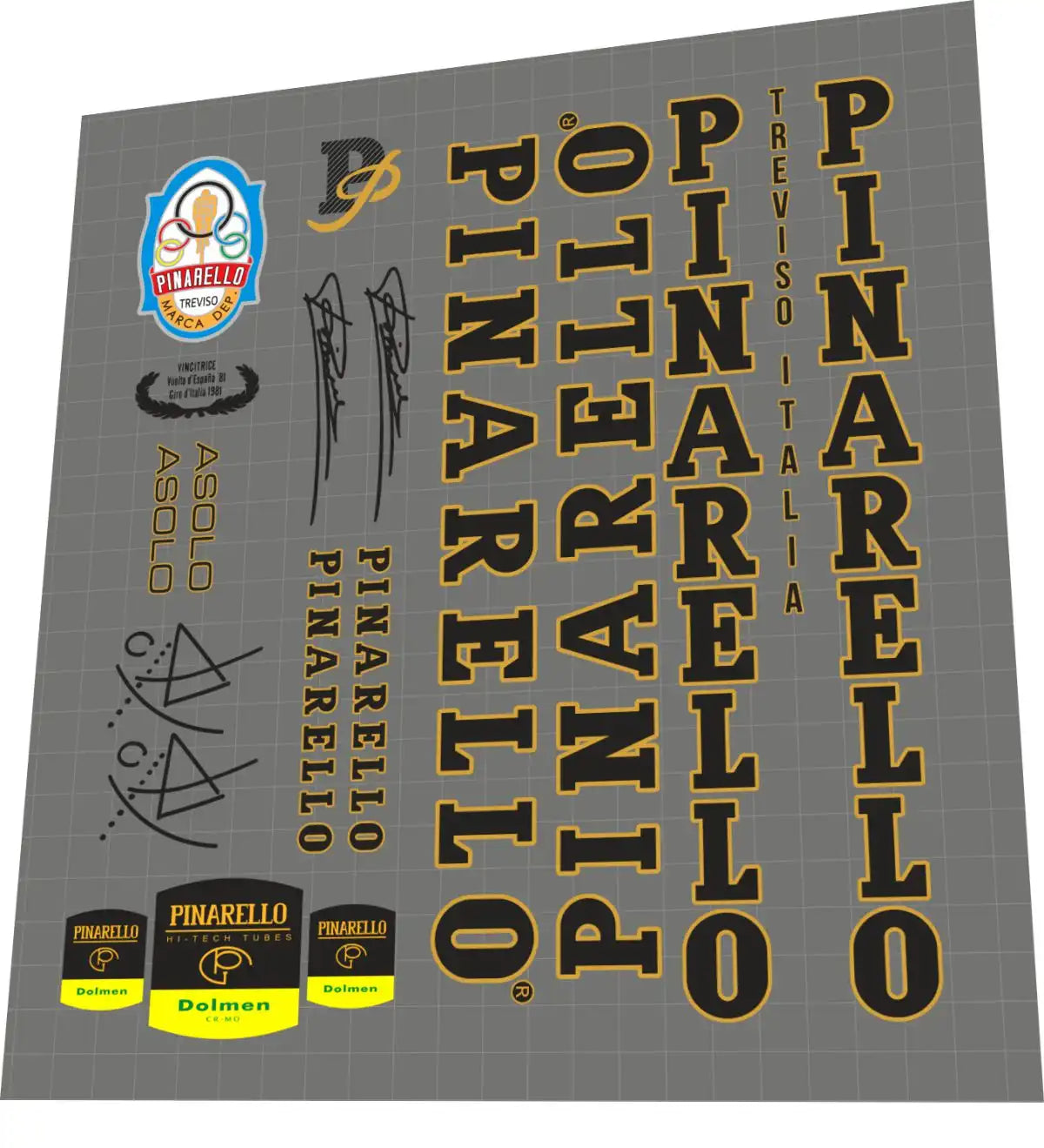 Pinarello Asolo Dolmen Black/Gold Frame Decal Set