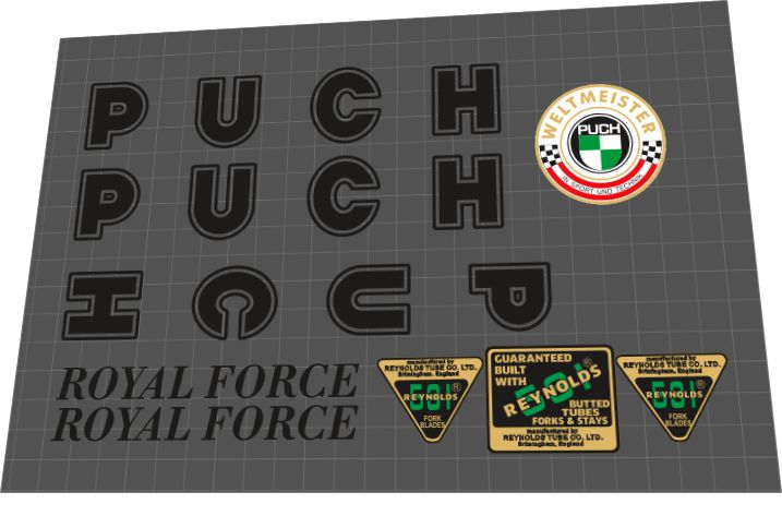 1976 Puch Royal Force Black Frame Decal Set