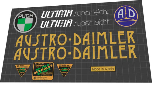 Puch Austro Daimler Ultima Super Leicht Frame Decal Set - 1977