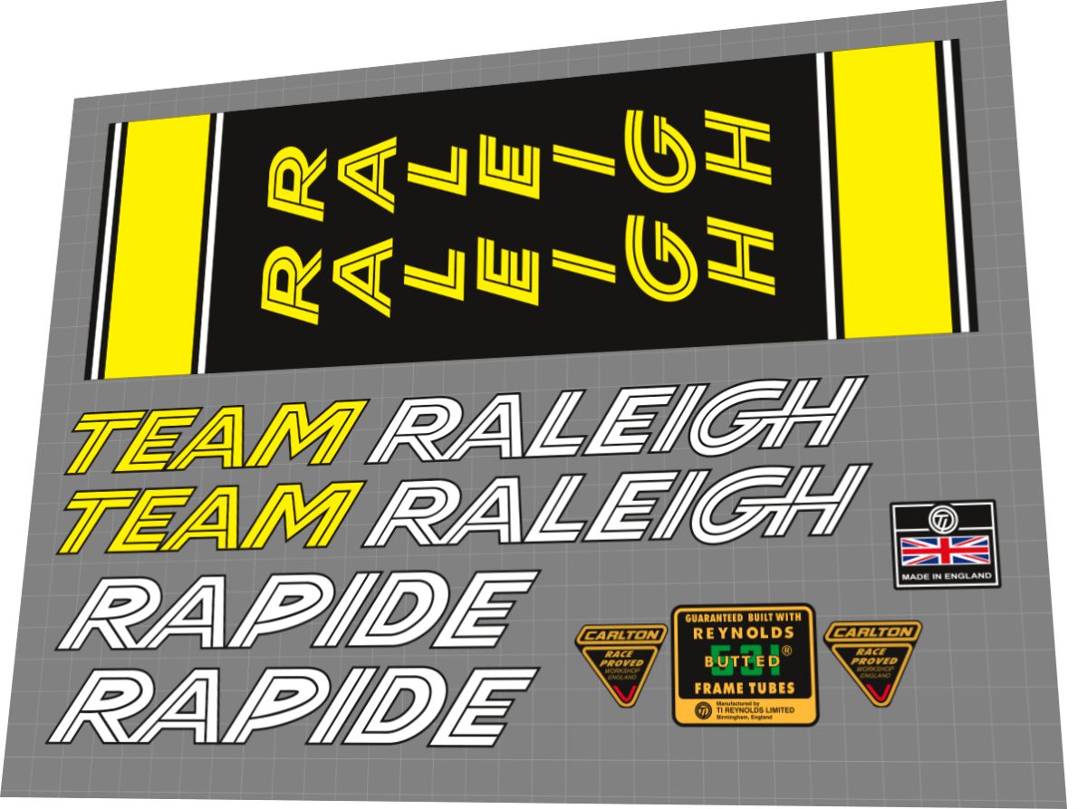 1980 Raleigh Team Rapide Frame Decal Set