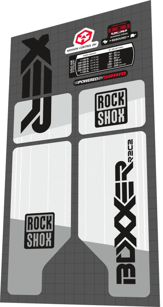 2010 Rock Shox Boxxer R2C2 Gray Black Fork Decal Set