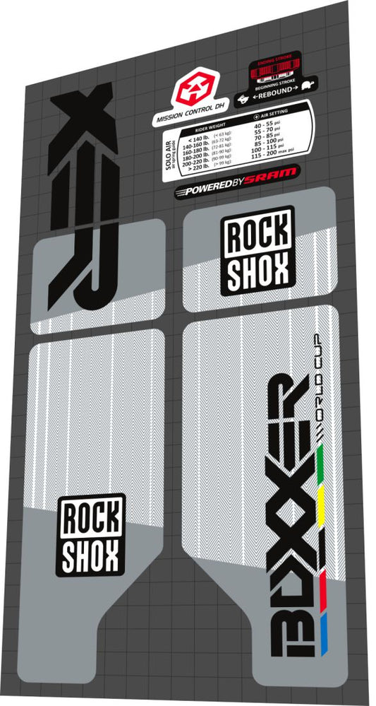 2012 Rock Shox Boxxer World Cup Gray Black Fork Decal Set