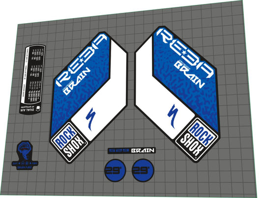 2014 Rock Shox Reba Brain 529 Blue Fork Decal Set